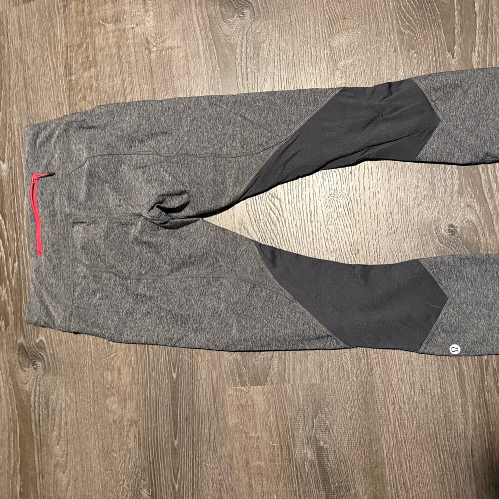 Gray and Black Leggings with pink Accent